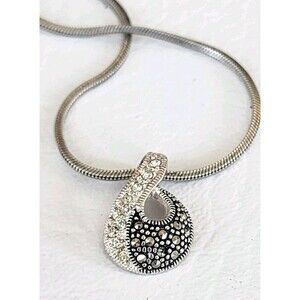 Sterling Silver ND Abstract Pendent Design  Marcasites Pendent Necklace .75"